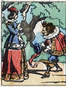 رسم توضيحي لـ "" Riquet a la houppe "، حكاية تشارلز بيرولت (1628-1703) ، الكاتب الفرنسي. نقش الخشب للتصوير Pellerin - إبينال ، sd. أواخر القرن التاسع عشر. بواسطة المدرسة الفرنسية
