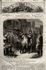 ظهر رسم توضيحي من رواية "The Thousand Un Fantomes" للكاتب ألكسندر دوما في "" The Bons Romans "بتاريخ 28/03/1865 بواسطة المدرسة الفرنسية