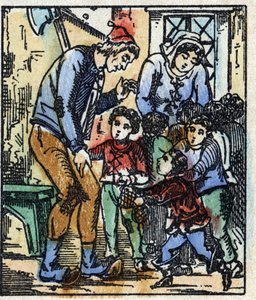رسم توضيحي لحكاية "" Le petit poucet "" من تأليف تشارلز بيرولت. نقش الخشب للتصوير Pellerin - إبينال ، sd. أواخر القرن التاسع عشر. بواسطة المدرسة الفرنسية