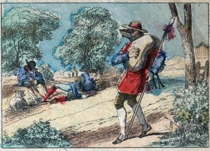 رسم توضيحي لخرافة جان دي لافونتين (1621-1695): أصبح الذئب راعياً. تصوير إبينال في أواخر القرن التاسع عشر. بواسطة المدرسة الفرنسية