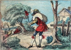 رسم توضيحي لخرافة جان دي لافونتين (1621-1695): أصبح الذئب راعياً. تصوير إبينال في أواخر القرن التاسع عشر. بواسطة المدرسة الفرنسية