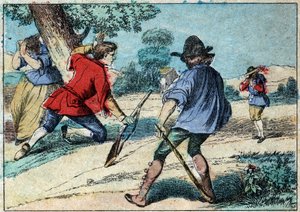 رسم توضيحي لخرافة جان دي لافونتين (1621-1695): أصبح الذئب راعياً. تصوير إبينال في أواخر القرن التاسع عشر. بواسطة المدرسة الفرنسية