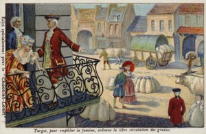 من أجل منع المجاعة ، أمرت آن روبرت جاك تورغو بالتوزيع المجاني للحبوب ، فرنسا ، c1770 بواسطة المدرسة الفرنسية
