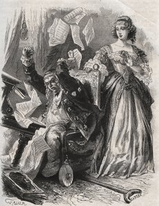 في فريسة الغضب المجنون ، جعل الريش والكتب والأوراق تطير: غضب الشاعر بول سكارون (1610-1660) أمام زوجته فرانسواز ديوبيني (ثم ماركيز (مدام) de مينتينون) بواسطة المدرسة الفرنسية