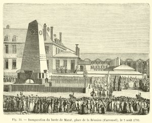 افتتاح تمثال نصفي لمارات ، مكان de la Reunion ، كاروسيل ، 2 أغسطس 1793 بواسطة المدرسة الفرنسية