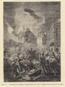 حريق في دار الأوبرا ، القصر الملكي ، عام 1781 (نقش) بواسطة المدرسة الفرنسية