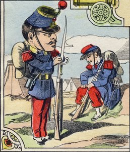 خط المشاة. نقش في "الأبجدية العسكرية الهزلية". السلسلة الخامسة. تصوير الإبينال. Pellerin and Cie ، طابعات ، إبينال ، أواخر القرن التاسع عشر. 16 صفحة. قاتمة: 25x18،5 سم بواسطة المدرسة الفرنسية
