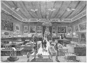 داخل Palais de l'Industrie ، باريس ، خلال معرض الكهرباء 1881 ، حانة. ج. 1885 (نقش) بواسطة المدرسة الفرنسية