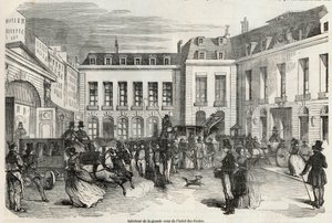 التصميم الداخلي للفناء الكبير لفندق Hotel des Postes في باريس - نقش في "Tableau-de-Paris" بواسطة Edmond Texier 1852 بواسطة المدرسة الفرنسية