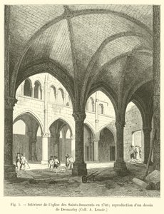 داخل كنيسة الأبرياء عام 1786 ؛ استنساخ رسم ديسماشي ، كولون لينوار بواسطة French School