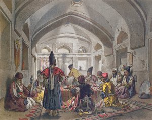 داخل كارافانسراي في بلاد فارس ، منتصف القرن التاسع عشر بواسطة المدرسة الفرنسية
