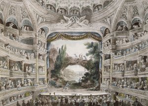 داخل مسرح الكوميديا الفرنسية عام 1791 ، بعد ألوان مائية أصلية بواسطة المدرسة الفرنسية