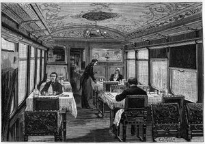 منظر داخلي لغرفة الطعام في L'Orient-Express (Orient Express) عام 1884. بواسطة المدرسة الفرنسية