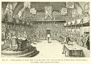 استجواب لويس السادس عشر ، 26 ديسمبر 1792 ، في قاعة الاتفاقية ، جولة المرح السابقة ، فاكس نقش الوقت بواسطة المدرسة الفرنسية