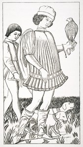 نبلمان إيطالي يحمل صقرًا ، بعد بطاقة لعب محفورة على النحاس ، c.1460 ، من "Le Moyen Age et La Renaissance" بقلم بول لاكروا (1806-1884) نشر عام 1847 بواسطة المدرسة الفرنسية