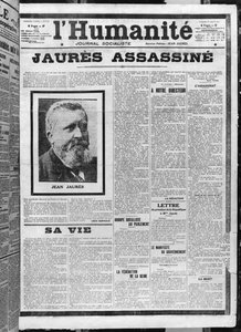 اغتيال جوريس ، من LHumanite ، 1 أغسطس 1914 (فوتوليثو) بواسطة المدرسة الفرنسية