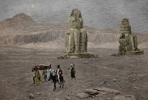 جان فرانسوا شامبليون في تمثالي ممنون، مصر (نقش) بواسطة المدرسة الفرنسية