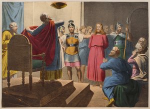 يسوع المسيح قبل Caiaphas ، التوضيح من التعليم المسيحي Listoire Sainte ، نشره تشارلز ديلاجراف ، باريس ، أواخر القرن التاسع عشر