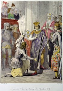 Joan of Arc at the coronation of Charles VII - lithography بواسطة المدرسة الفرنسية