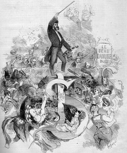 يوهان شتراوس الشاب (1825-1899) ، على الكمان ، أثناء حفلة أقنعة أقيمت في أوبرا باريس بواسطة المدرسة الفرنسية