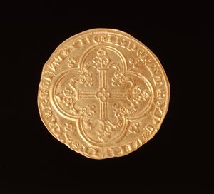 يوحنا الثاني الصالح (1319-64) ملك فرنسا ، فرنك شيفال ، 1350-64 (عكسي) (ذهبي) (للأمام انظر 168067)
