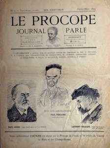 جورنال دو برووب ، مقهى باريسي ، فبراير 1895: صور لشعراء فرنسيين بول فيرلين ، بول أرين ولوران تيلهايد. بواسطة المدرسة الفرنسية