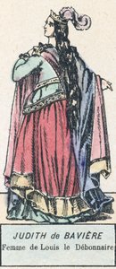 Judith de Baviere, Femme de Louis le Debonnaire (coloured engraving) بواسطة المدرسة الفرنسية