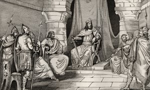 الملك Charibert (521-67) في مجلس مع القضاة ، من "Histoire de France" بقلم Colart ، تم نشره ج. 1840 بواسطة المدرسة الفرنسية
