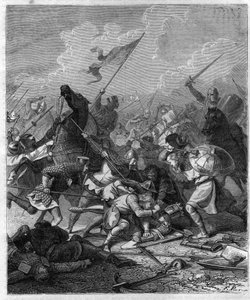 قال الملك أوثون الأول ملك جرمانيا العظيم (912-973) فوجئ بالمتمردين في روما. نقش في "Histoire des Papes-Rois-Queen و Empereurs a travers les years" بقلم موريس لاشاتر بواسطة المدرسة الفرنسية