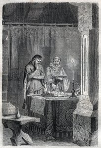 استشار ملك فرنسا شارل الخامس الحكيم (1338 - 1380) اللهايات. نقش في "" تاريخ الباباوات (...) جرائم الملكة الملك والأباطرة عبر القرون "بقلم موريس لاشاتر بواسطة المدرسة الفرنسية