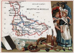 La Meurthe et Moselle (Meurthe-Et-Moselle، 54)، Lorraine، France. صورة لامرأتين ثوريتين. سلسلة عن الأقسام الفرنسية. الطباعة الحجرية الملونة (Chromo) "" الخيط الجغرافي "" ، حوالي عام 1920. مجموعة خاصة. بواسطة المدرسة الفرنسية
