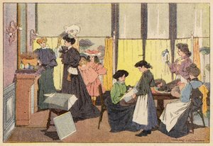 La Modiste ، The Milliner (لون ليثو) بواسطة المدرسة الفرنسية