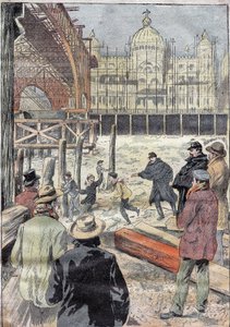 La Seine gelee ، بالقرب من الجسر الحديدي الذي تم بناؤه للمعرض العالمي ، بجوار Pont des Invalides ، شتاء 1899. نقش في "" Le Pelerin "" 31/12/1899. بواسطة المدرسة الفرنسية