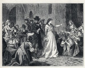 La Terreur أثناء الثورة الفرنسية: السيدة Jeanne Marie Roland de la Platiere (1754-1793) تغادر سجن الكونسيرج للمثول أمام المحكمة الثورية في عام 1793. بواسطة المدرسة الفرنسية