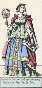 La reine Bonne de Luxembourg, femme de Jean dit le Bon (coloured engraving) بواسطة المدرسة الفرنسية