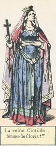 La reine Clotilde, femme de Clovis 1er (coloured engraving) بواسطة المدرسة الفرنسية