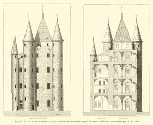 برج المعبد في 1793 ، رسم تخطيطي من عهد المهندس المعماري بورلا ؛ تم التواصل بواسطة MA Lenoir بواسطة المدرسة الفرنسية