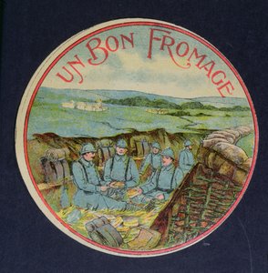 ملصق لجبن Un Bon Fromage Camembert يصور الجنود في الخنادق ، 1914-1918 بواسطة المدرسة الفرنسية