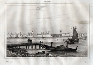 مرحلة إنزال ليدو البندقية - نقش من "" إيطاليا الخلابة "بقلم M. de Norvins، Ch. نودير 1834-1836. بواسطة المدرسة الفرنسية