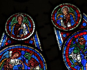 الحكم الأخير: ملاك القديس ماتيوس وملاك آخر فوق الشياطين يدعون النفوس (W143) بواسطة المدرسة الفرنسية