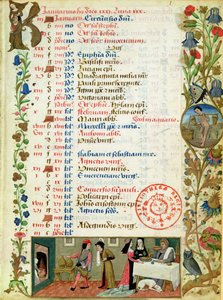 خط العرض 1173 و 1 يناير ؛ شخصيات تتناول الأكل والشرب ، بقلم Robinet Testard ، من ساعة Charles of Angouleme بواسطة المدرسة الفرنسية