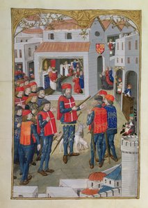 Lat 6067 fol.33v فرسان القديس يوحنا من القدس يستعدون للدفاع عن رودس ، من تاريخ حصار رودس ، بقلم غيوم كاورسين ، 1483 بواسطة المدرسة الفرنسية