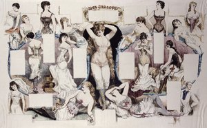 رسومات تخطيطية لمقال عن الملابس الداخلية النسائية ، من La Vie Parisienne ، c.1870 بواسطة المدرسة الفرنسية