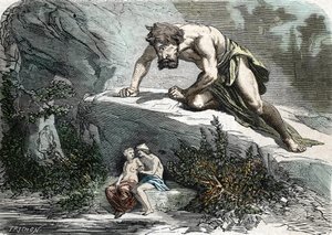 "Le Cyclops Polypheme مفاجأة Galatee et Acis" (نقش) 1864 بواسطة المدرسة الفرنسية
