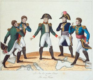 عملات Le Jeu des Quatre أو Les Cinq Freres ، الرسوم المتحركة Bonapartiste التي تصور نابليون وإخوته ، 1808 بواسطة المدرسة الفرنسية
