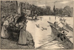Le Lendit de Paris: تسجيل المدرسة في Grand lac du bois de Boulogne - نقش من عام 1894 بعد الرسم الذي رسمه السيد Lunel بواسطة المدرسة الفرنسية