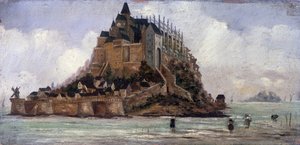 Le Mont Saint-Michel a maree منخفض - زيت على لوح ، مجهول بواسطة المدرسة الفرنسية