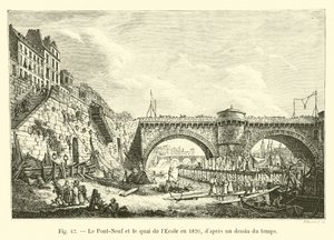 Pont-Neuf و quai de l&39;Ecole في عام 1820 ، من رسم للوقت بواسطة المدرسة الفرنسية
