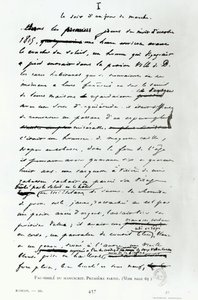 "Le Soir d&39;un Jour de Marche" ، فاكس لصفحة من مخطوطة "Les Miserables" بقلم فيكتور هوغو (1802-85) (قلم وحبر على ورق) بواسطة المدرسة الفرنسية