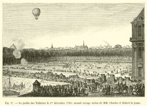 حديقة التويلري في 1 ديسمبر 1783 ، الرحلة الجوية الثانية للسيد تشارلز وروبرت الأصغر بواسطة المدرسة الفرنسية